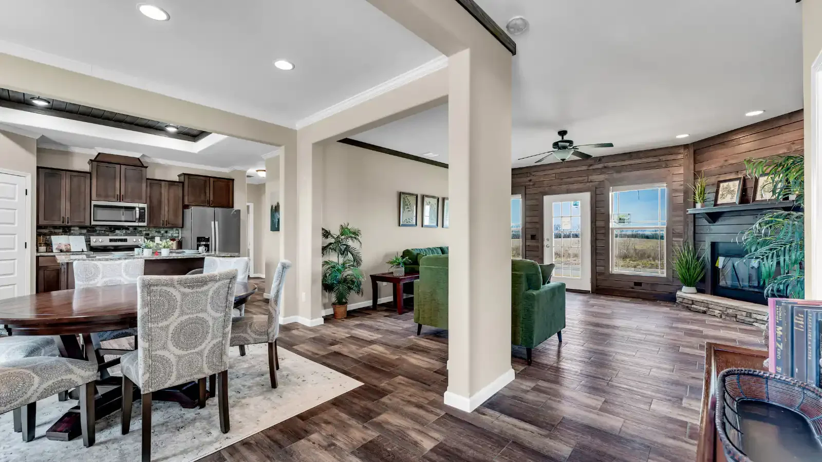 Three Stone Homes Model 7 Kitchen Dining Living Open Floorplan, financed by BuildBuyRefi Home Loans