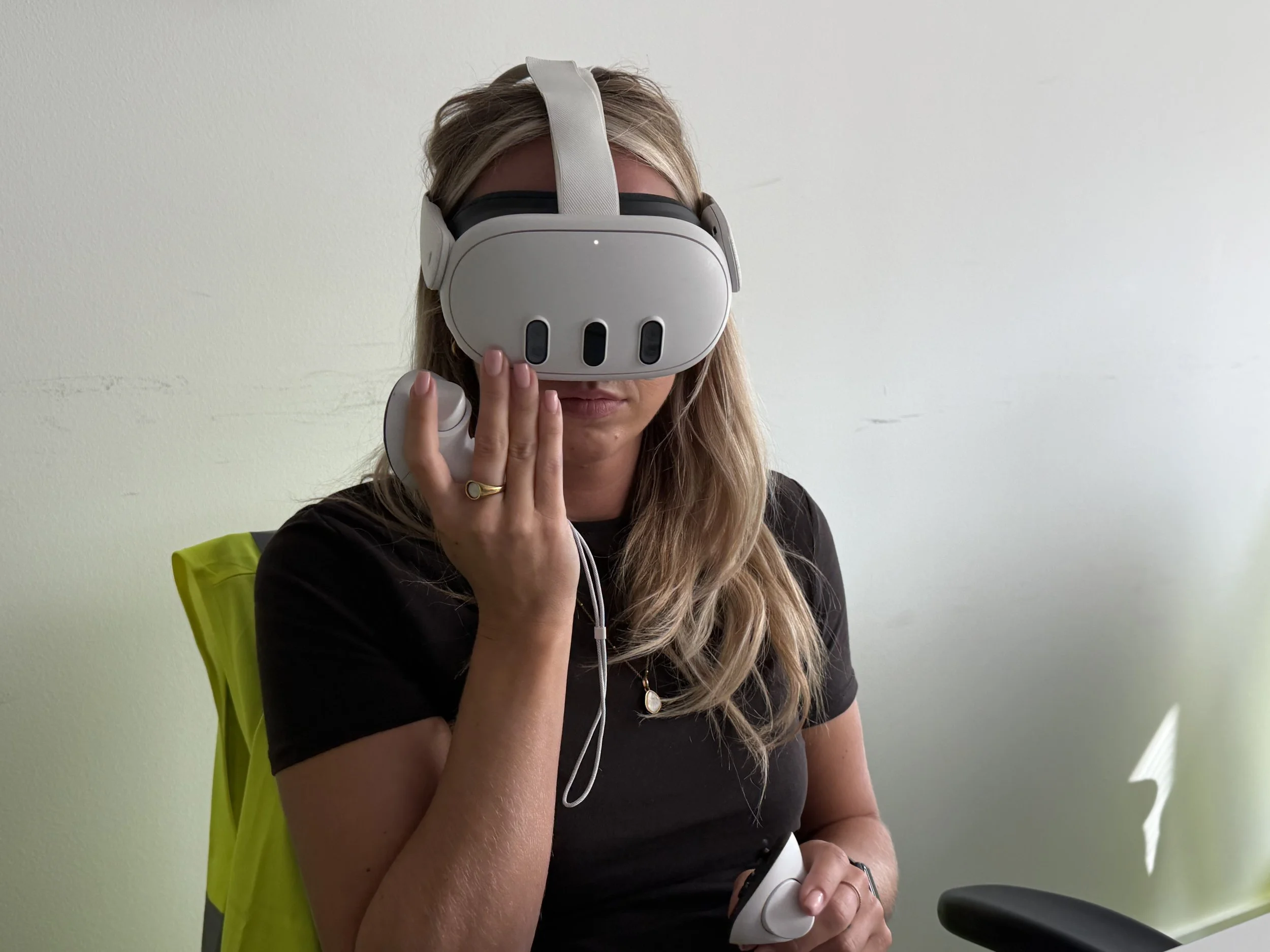 Learner using a VR headset during a fire risk assessment training session