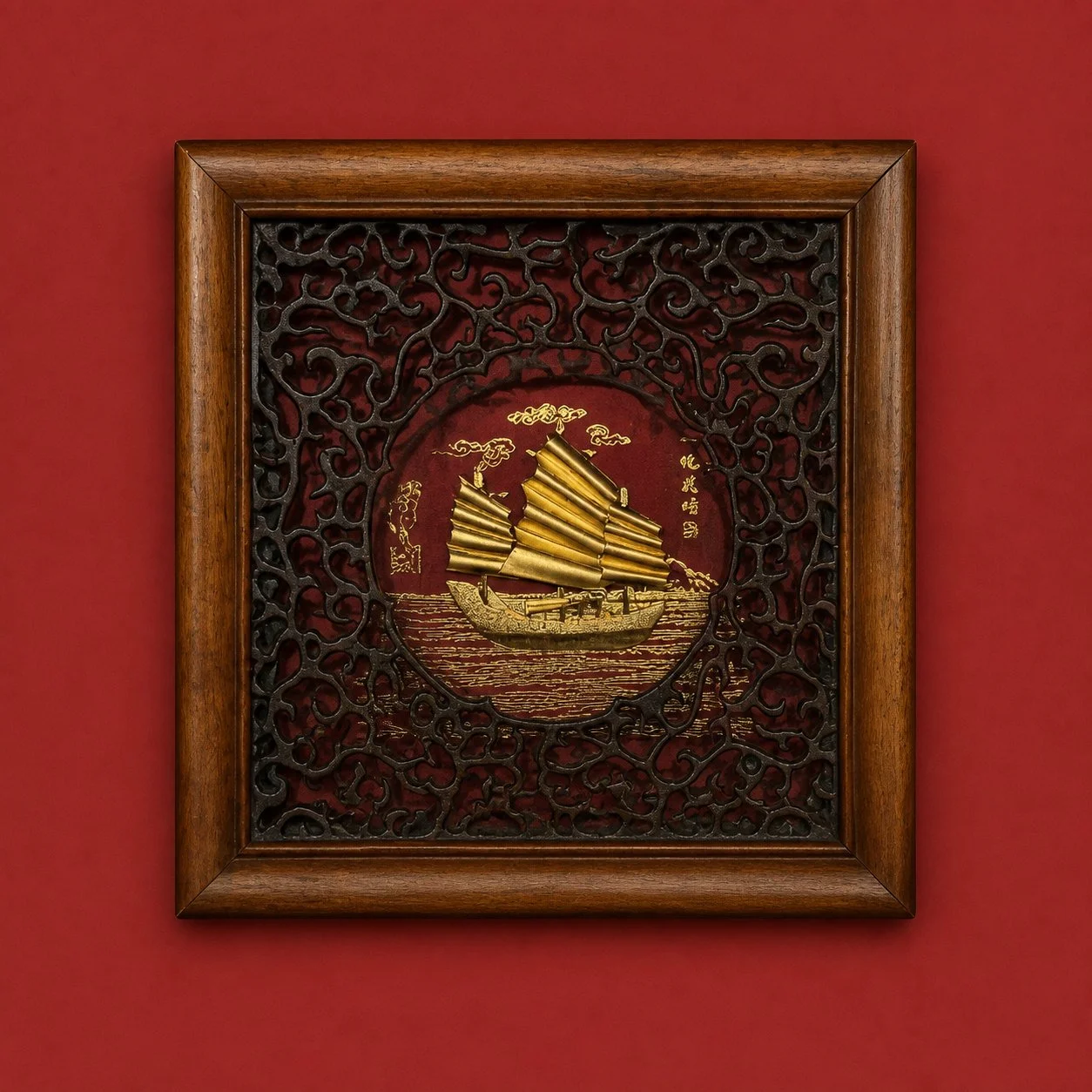 Framed Junk-Ship Decorative Panel by Maker unrecorded