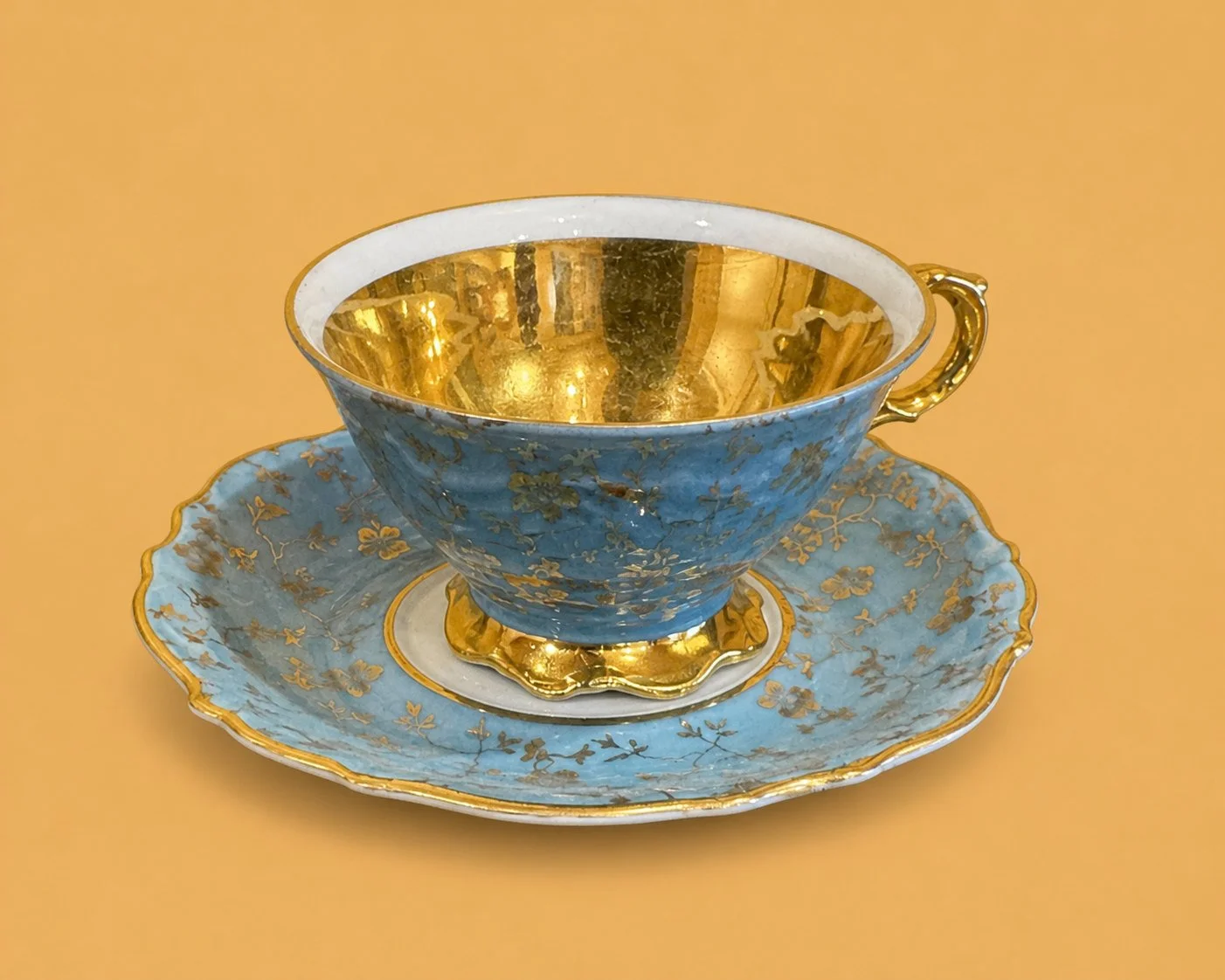 Blue Floral Teacup and Saucer by Maker unrecorded
