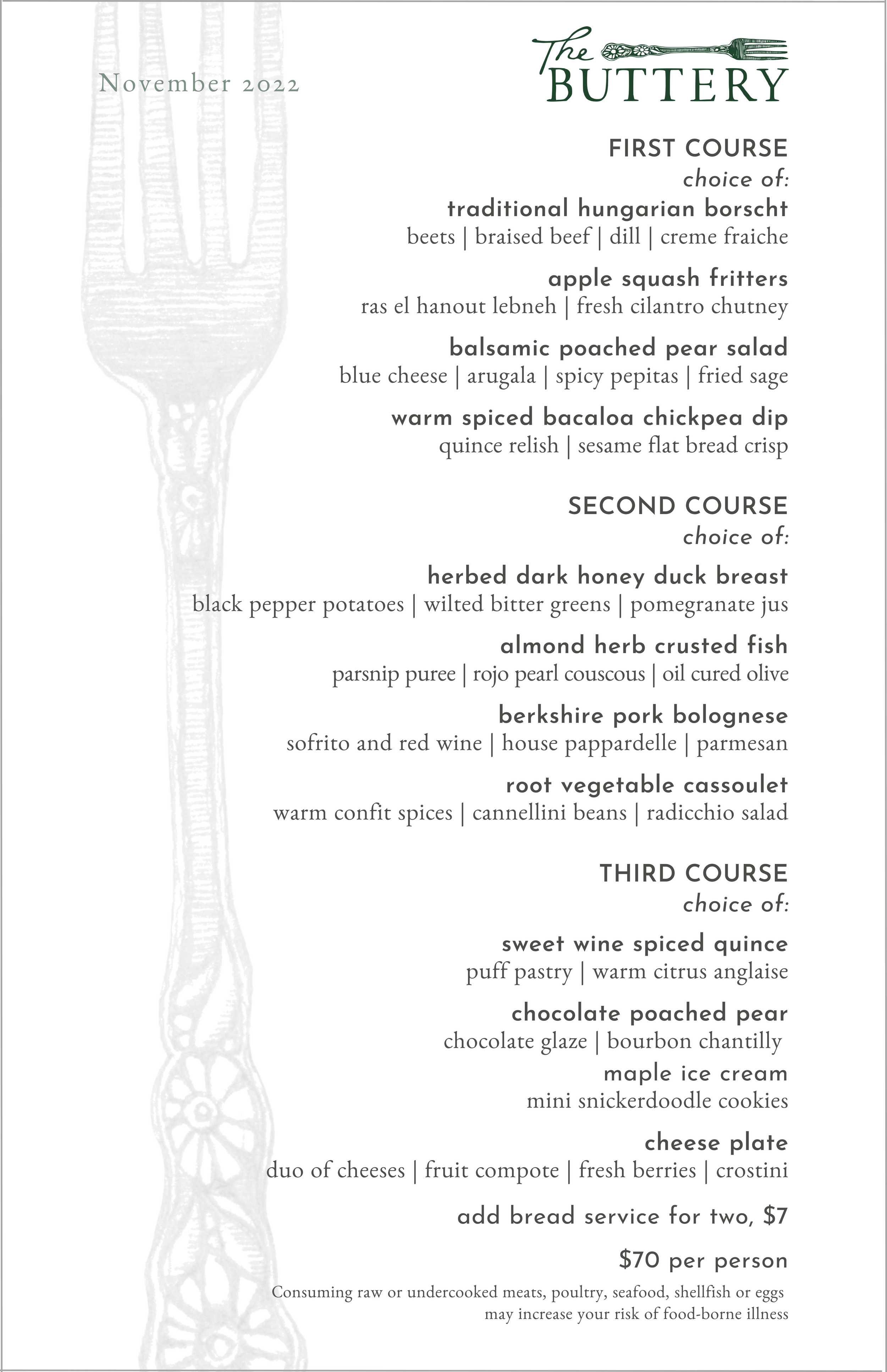Buttery Menu This weekend at Locke Store & The Buttery: The Buttery’s November menu