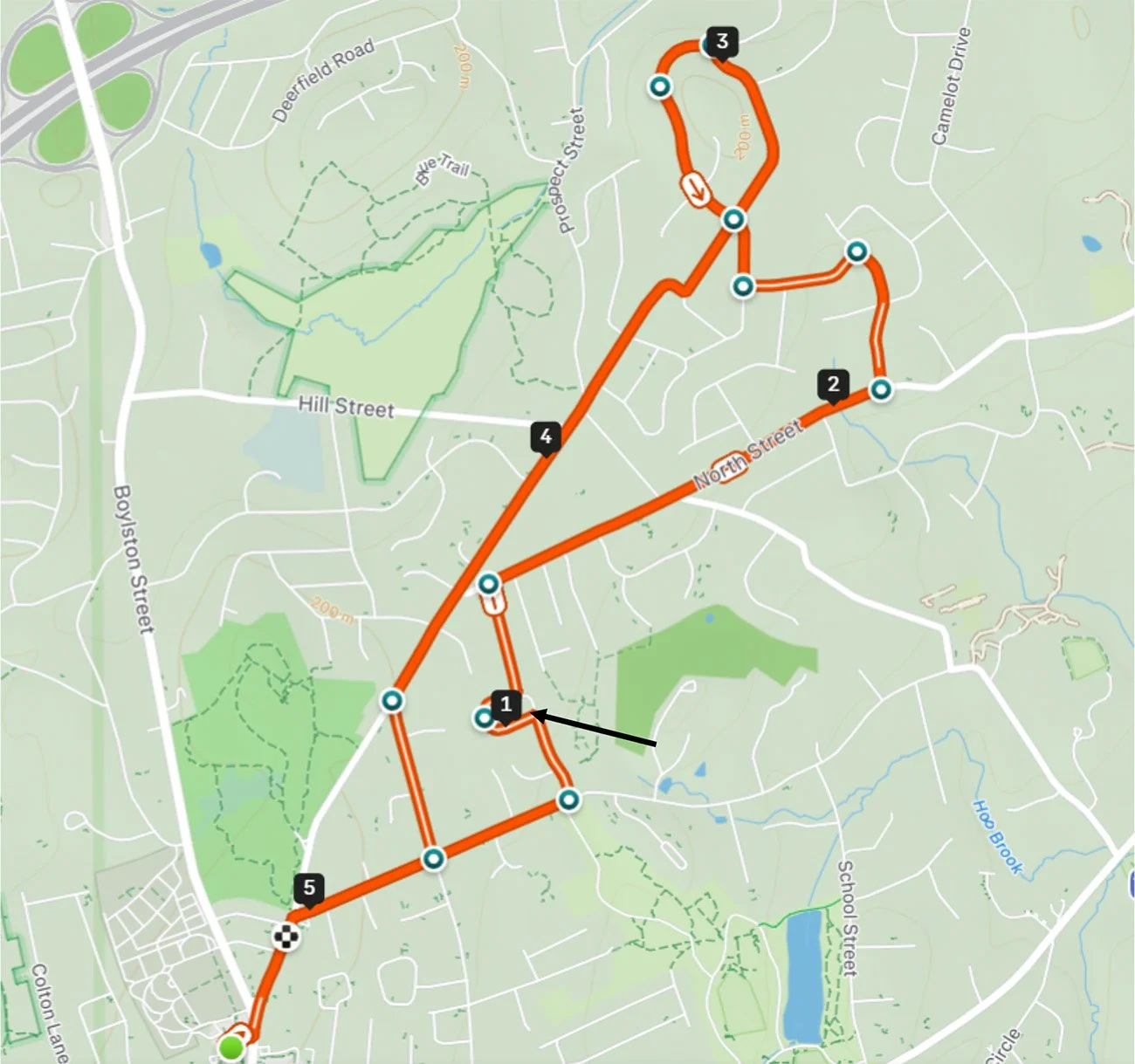 Map of the Turkey Trot for the Memory 5-mile course through Shrewsbury