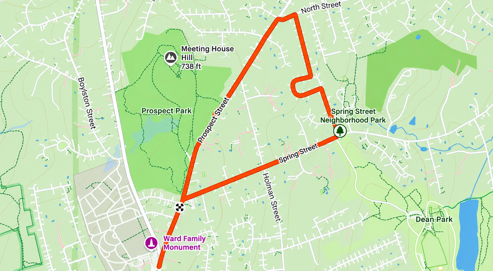 Map of the Turkey Trot for the Memory 2-mile walking course through Shrewsbury