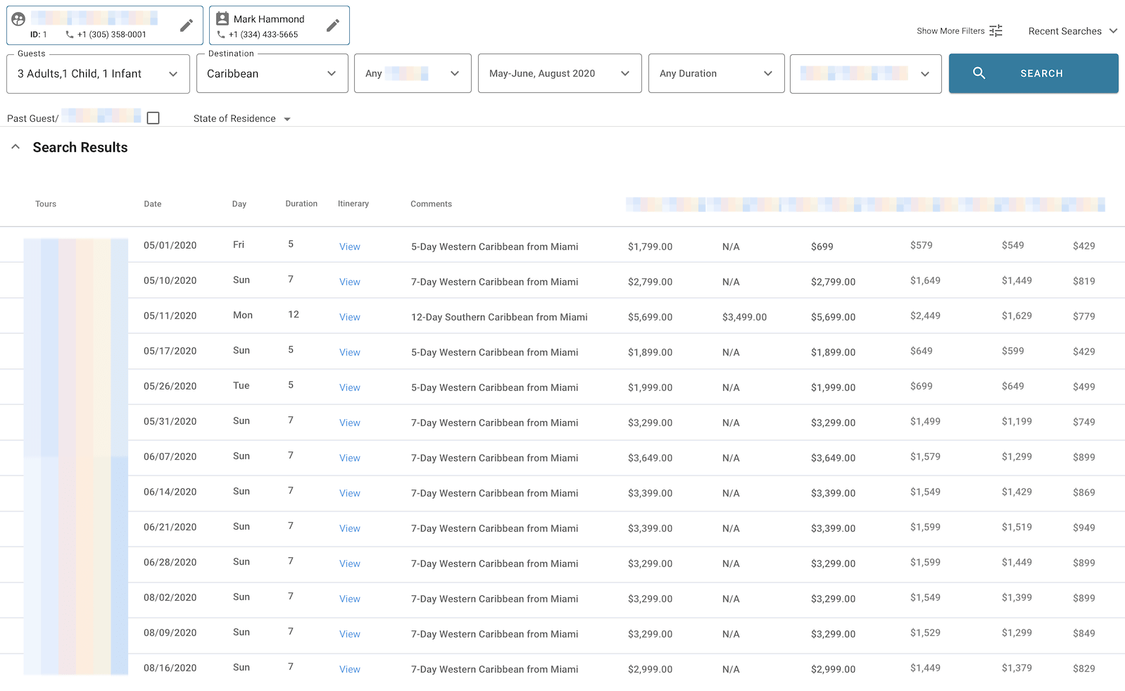 Tour search interface