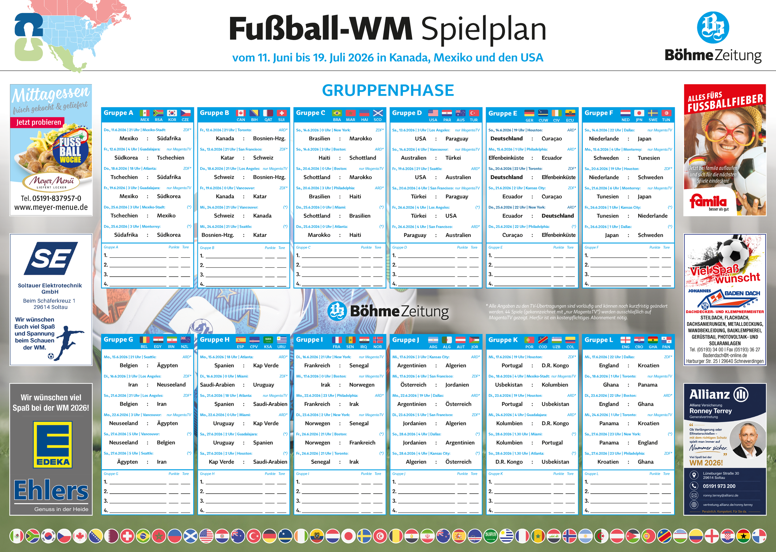 WM-Spielplan 2026 – Gruppenphase mit allen Gruppenspielen