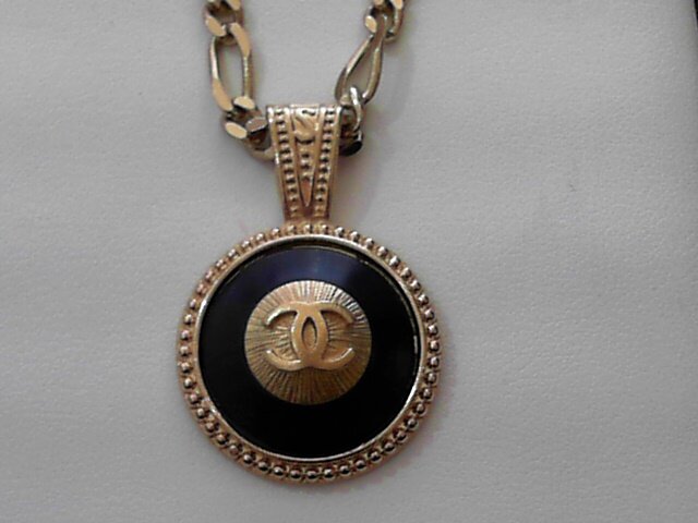 Vintage Chanel necklace CC logo black stone