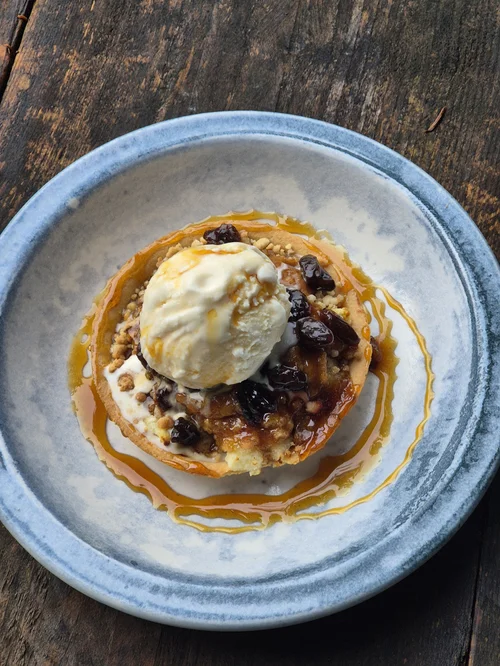A dessert with ice cream