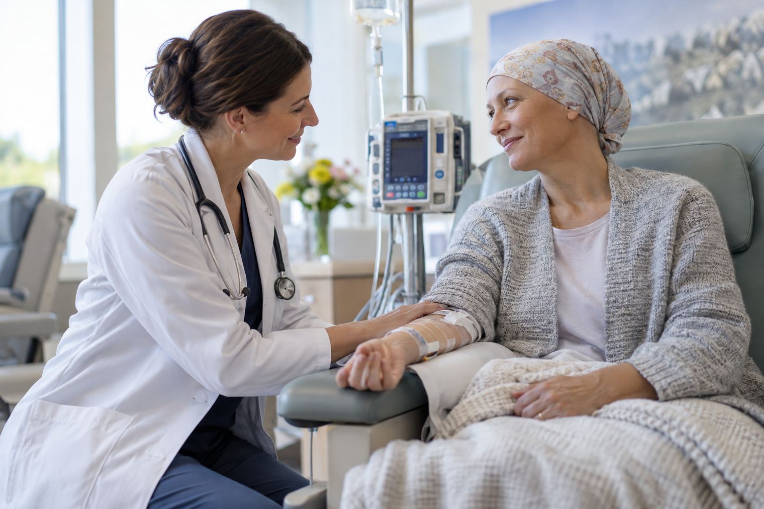 Illustrative photo of a doctor caring for a cancer patient