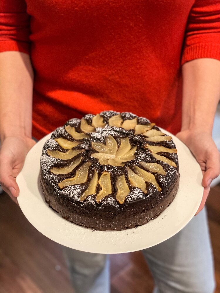 Pear and Cardamom Chocolate Cake
