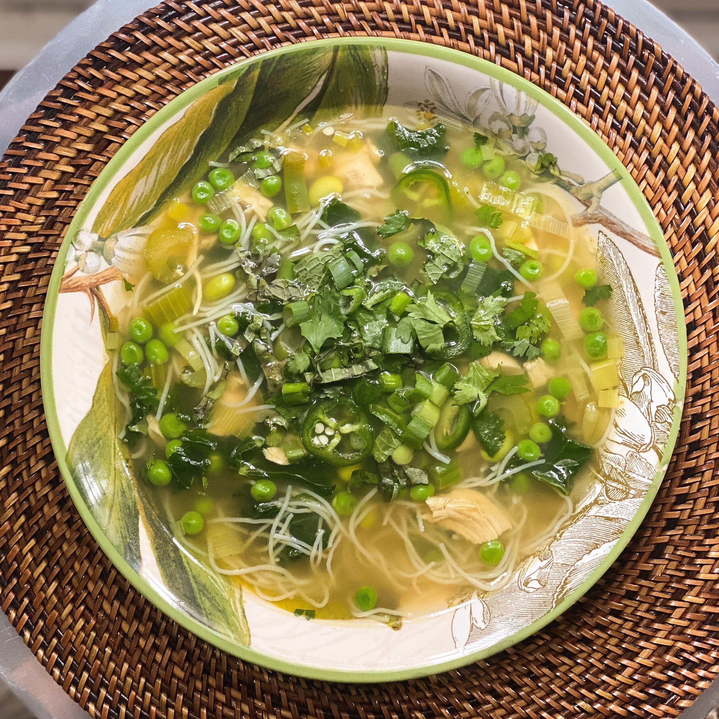 Super Green De-Puffing Thai-ish Detox Chicken Soup 