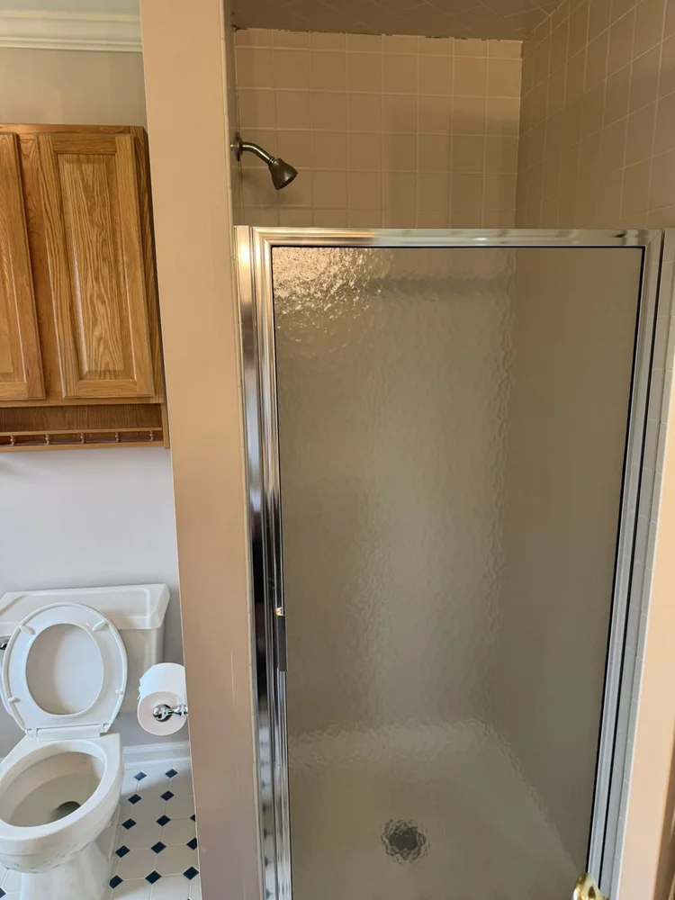 Old shower stall before the remodel – Hatfield, PA primary bathroom remodel