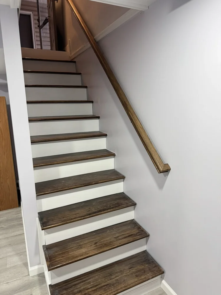 Refinished basement stairs – North Wales, PA basement remodel