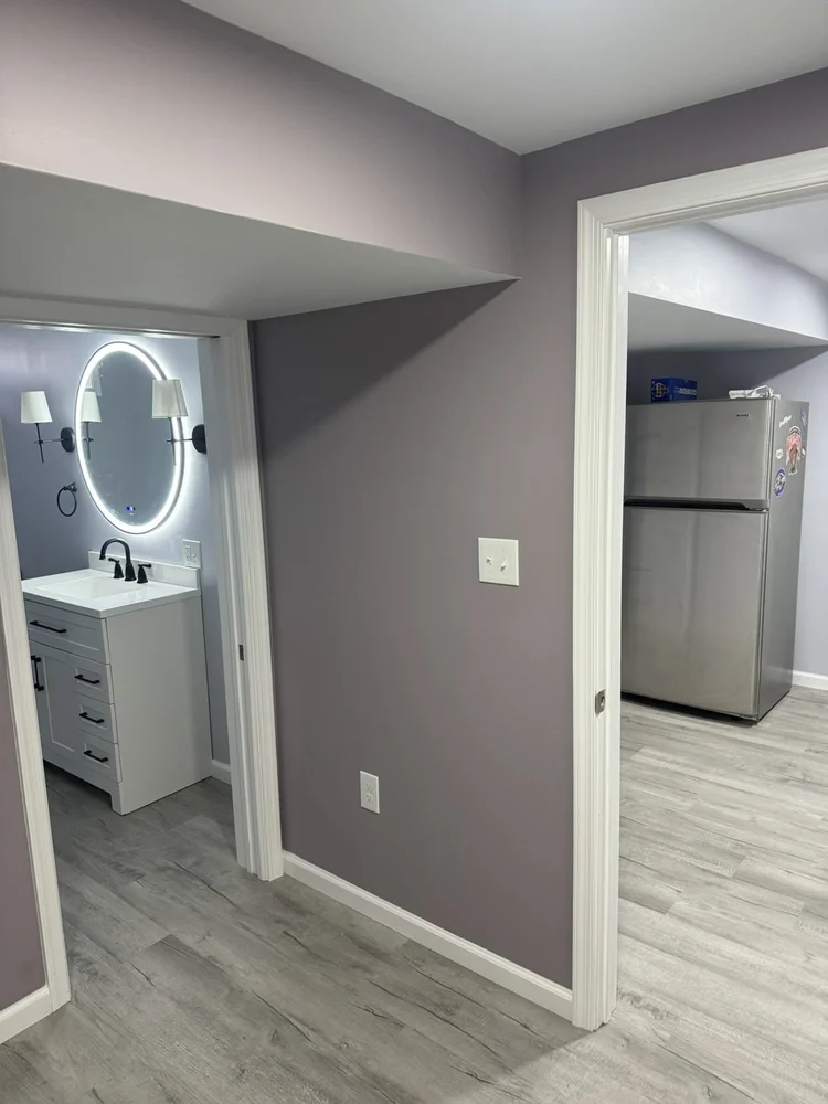 Hallway view into the bathroom – North Wales, PA basement remodel
