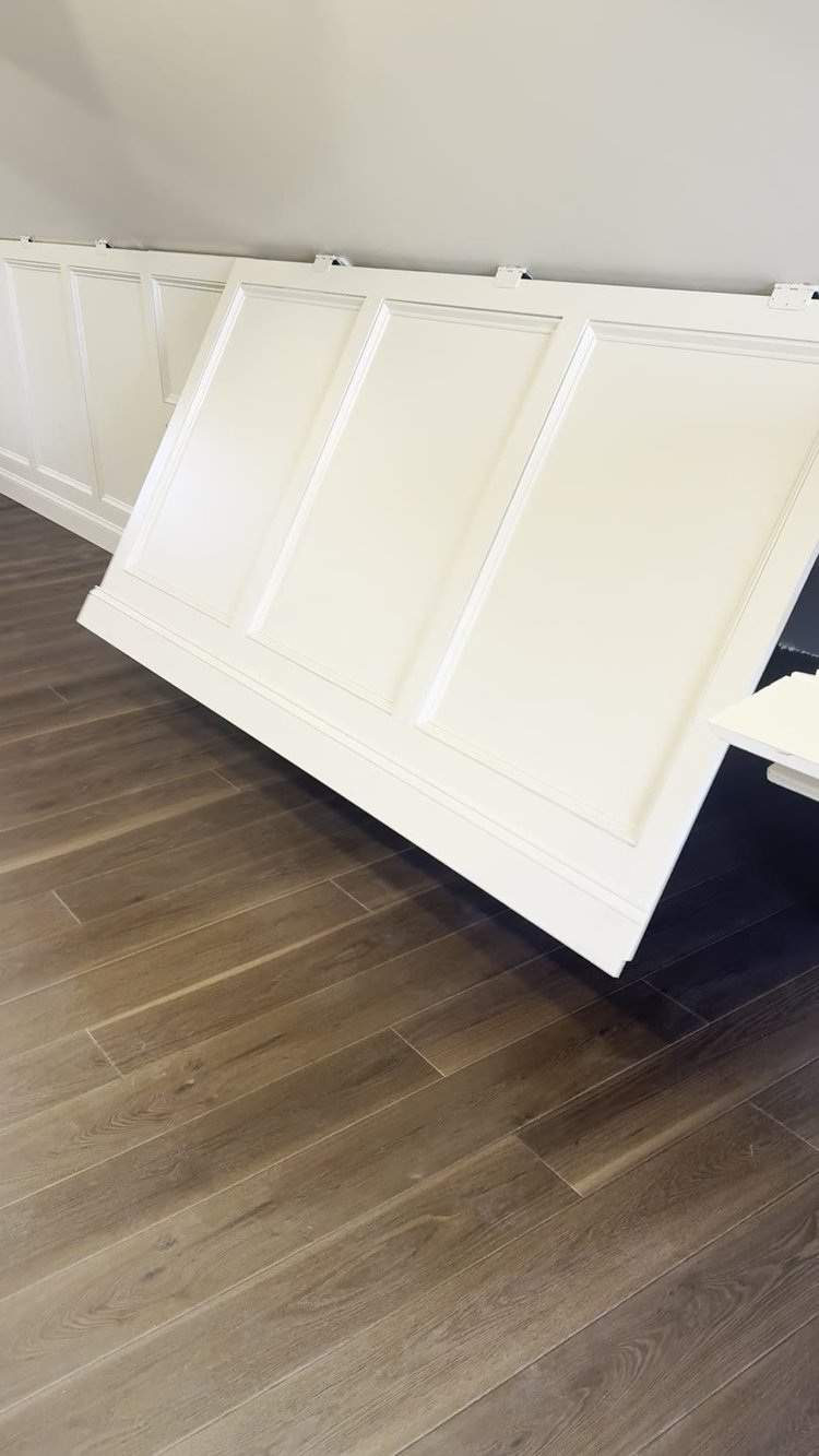 Hidden storage panel swinging open – Hilltown, PA attic playroom