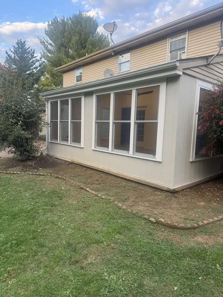 Exterior wrapped in waterproof T1-11 with new windows – Lower Macungie, PA four season room
