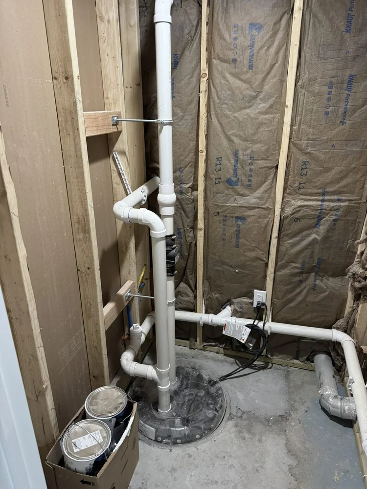 Macerator and ejector pump plumbing rough-in – North Wales, PA basement remodel