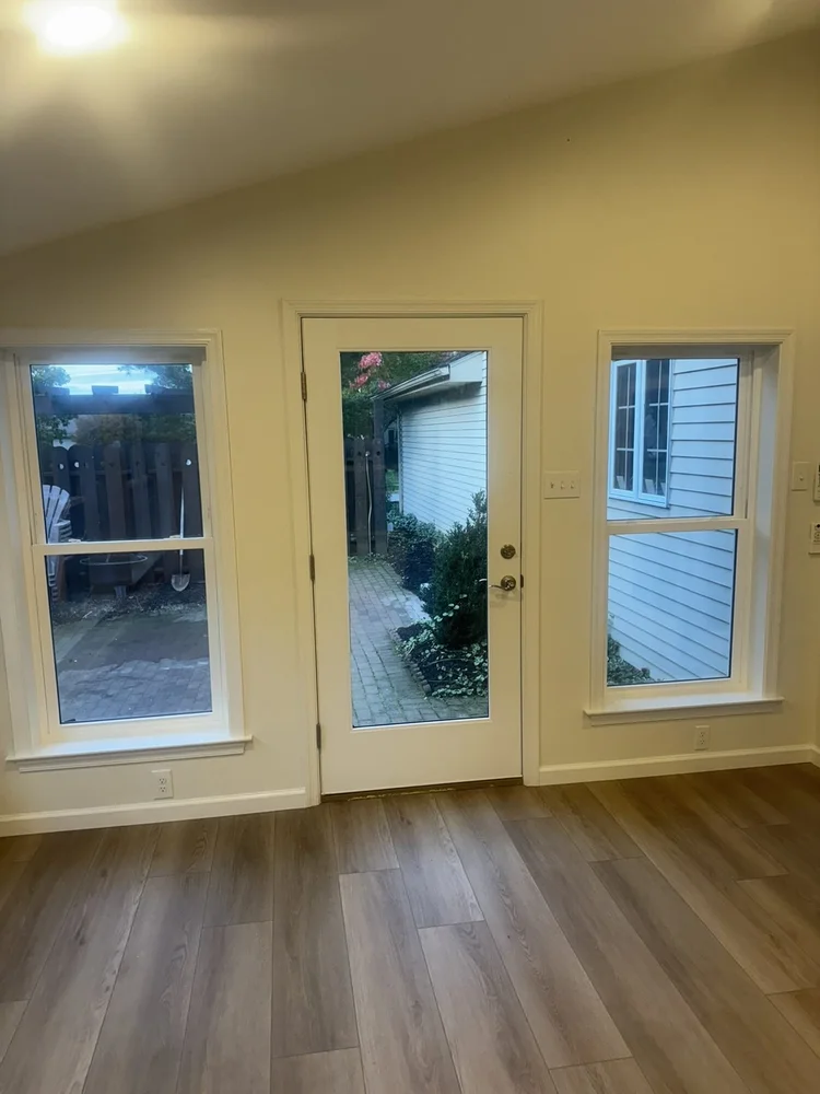 New entrance door between two tall windows – Lower Macungie, PA four season room