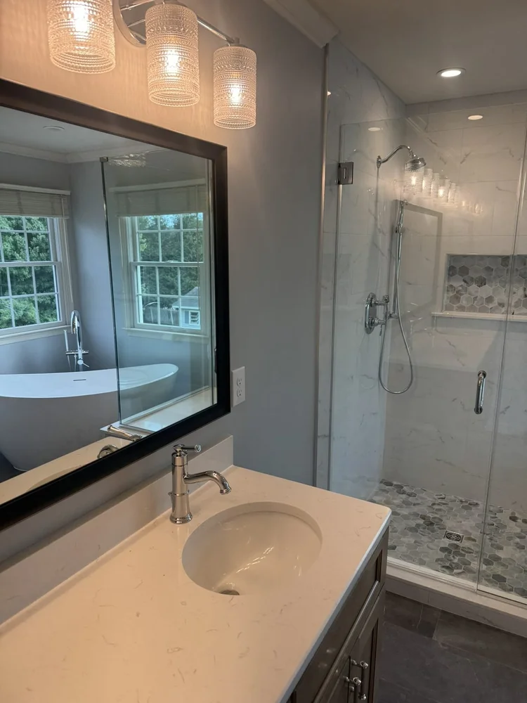 Vanity sink with Signature Hardware faucet – Hatfield, PA primary bathroom remodel