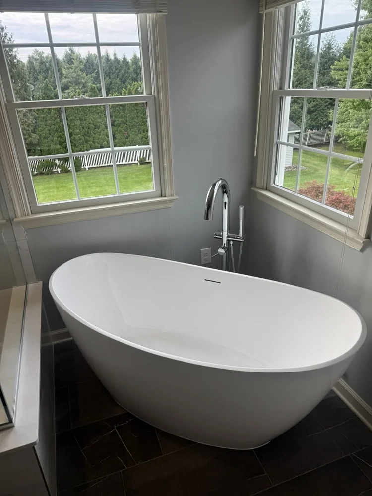 Freestanding tub with freestanding tub faucet – Hatfield, PA primary bathroom remodel