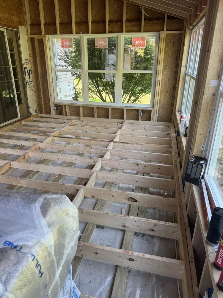 Raised subfloor framing for insulation – Lower Macungie, PA four season room