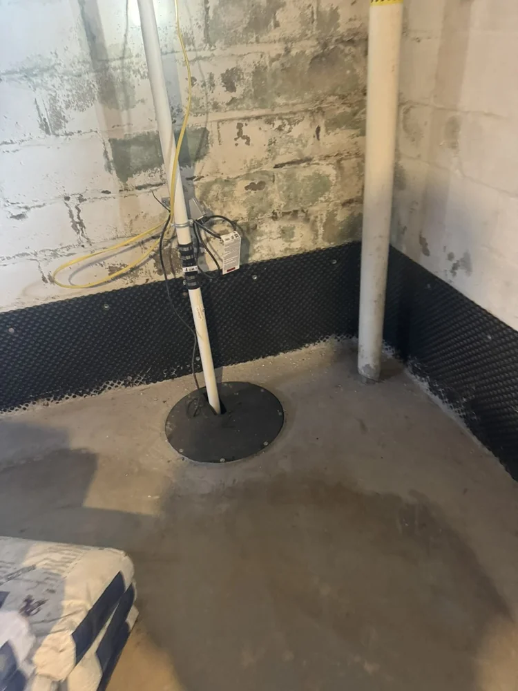 French drain with dimple membrane and sump pit – North Wales, PA basement remodel