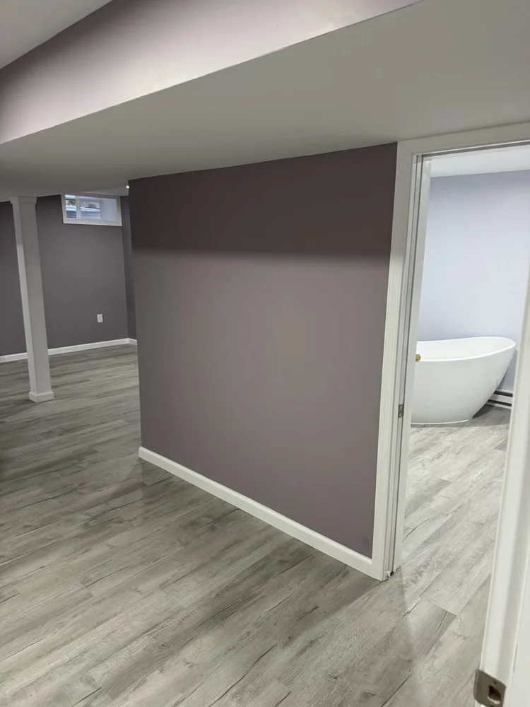Open area leading to the full bathroom – North Wales, PA basement remodel