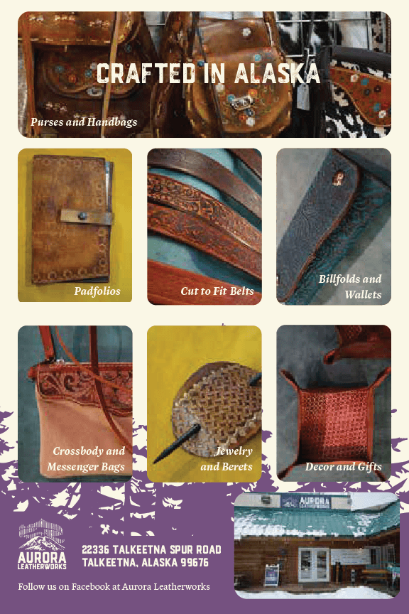 Back of Aurora Leatherworks printed rack card
