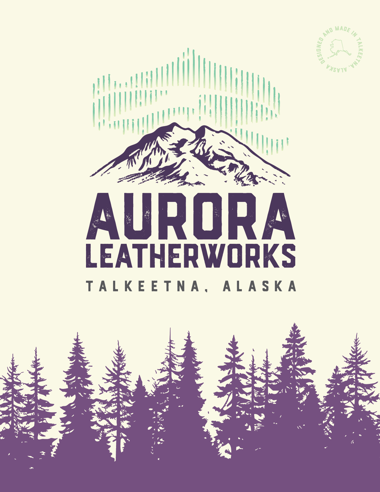 Aurora Leatherworks brand guide showing the primary logo and brand foundation