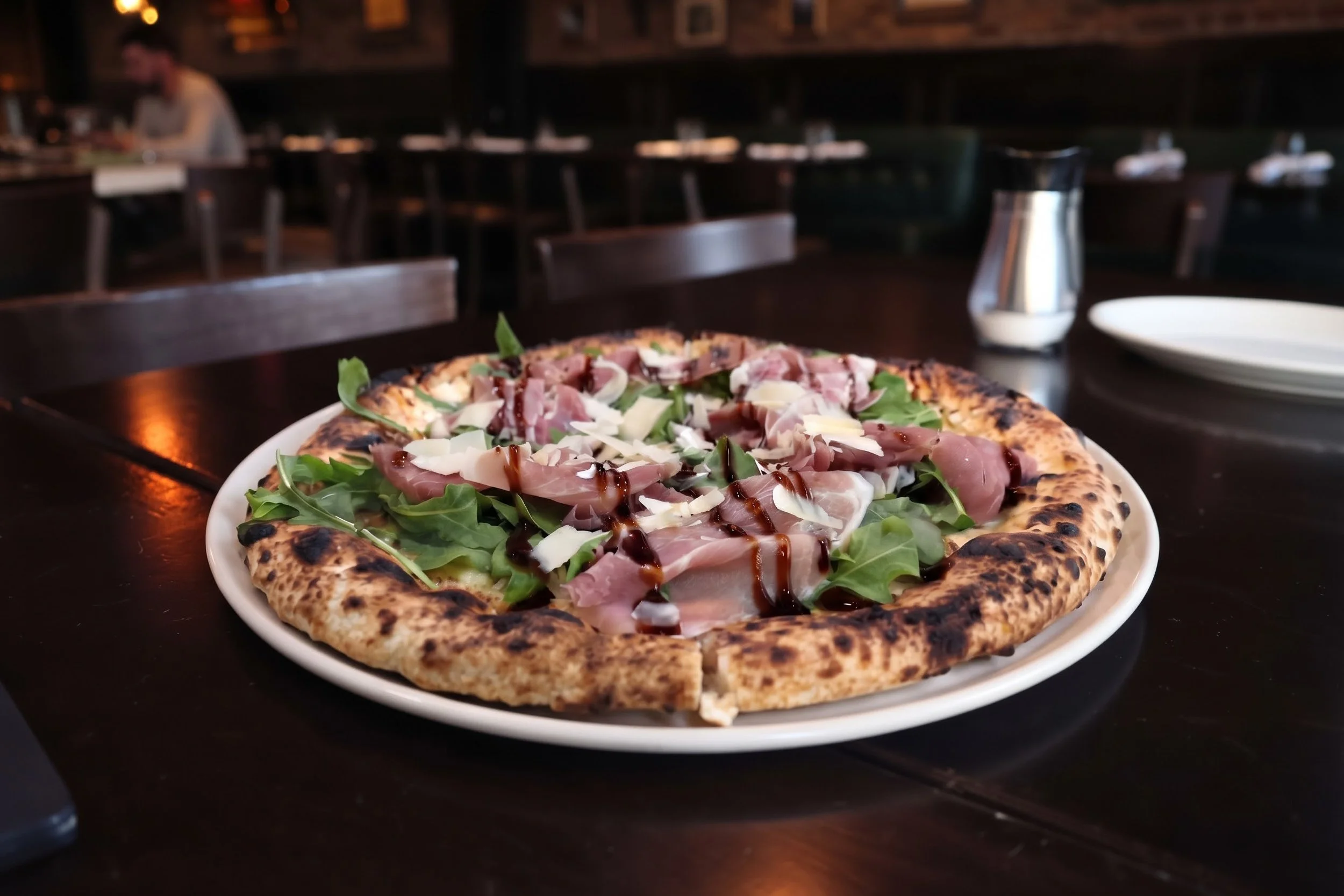 Prosciutto pizza from the brick oven