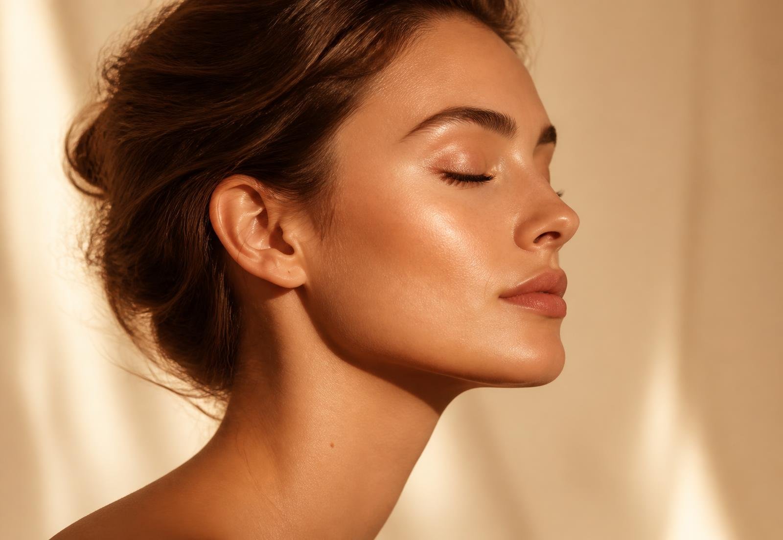 Profile of a client with calm, even-toned skin after a course of laser facials