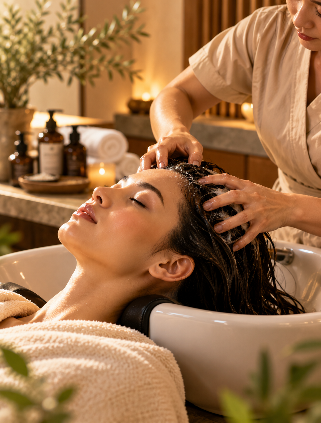 customized scalp massage during a Japanese head spa