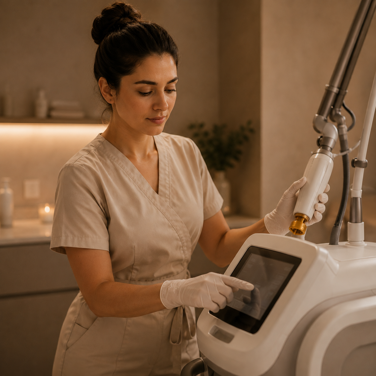 Laser specialist preparing a MoveoGlo treatment at Vanilla Sugar Face & Body