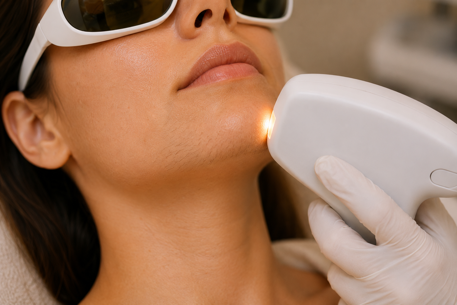 Close-up of a woman's chin and jawline, an area commonly affected by PCOS-related hair growth