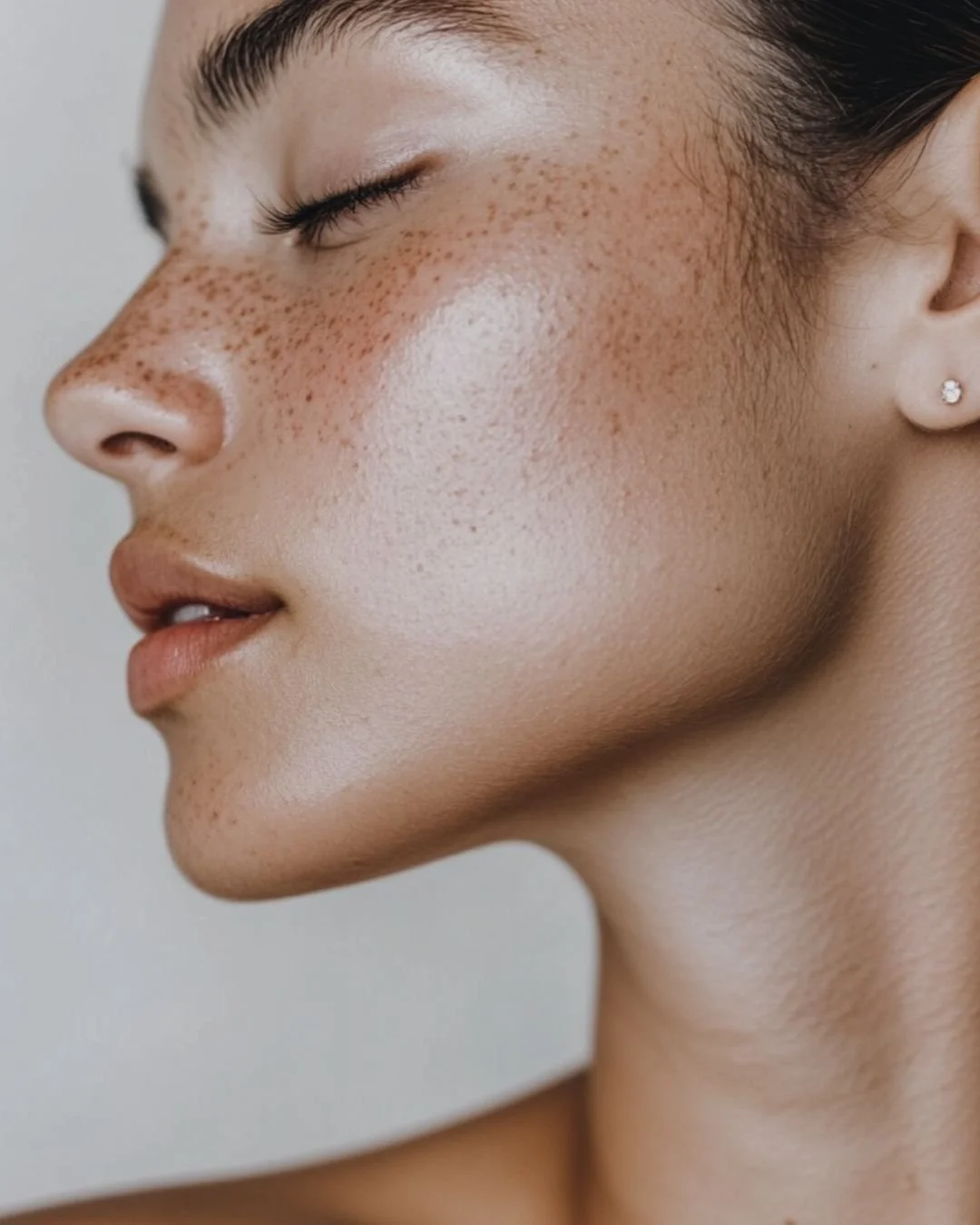 Cheek in soft window light.