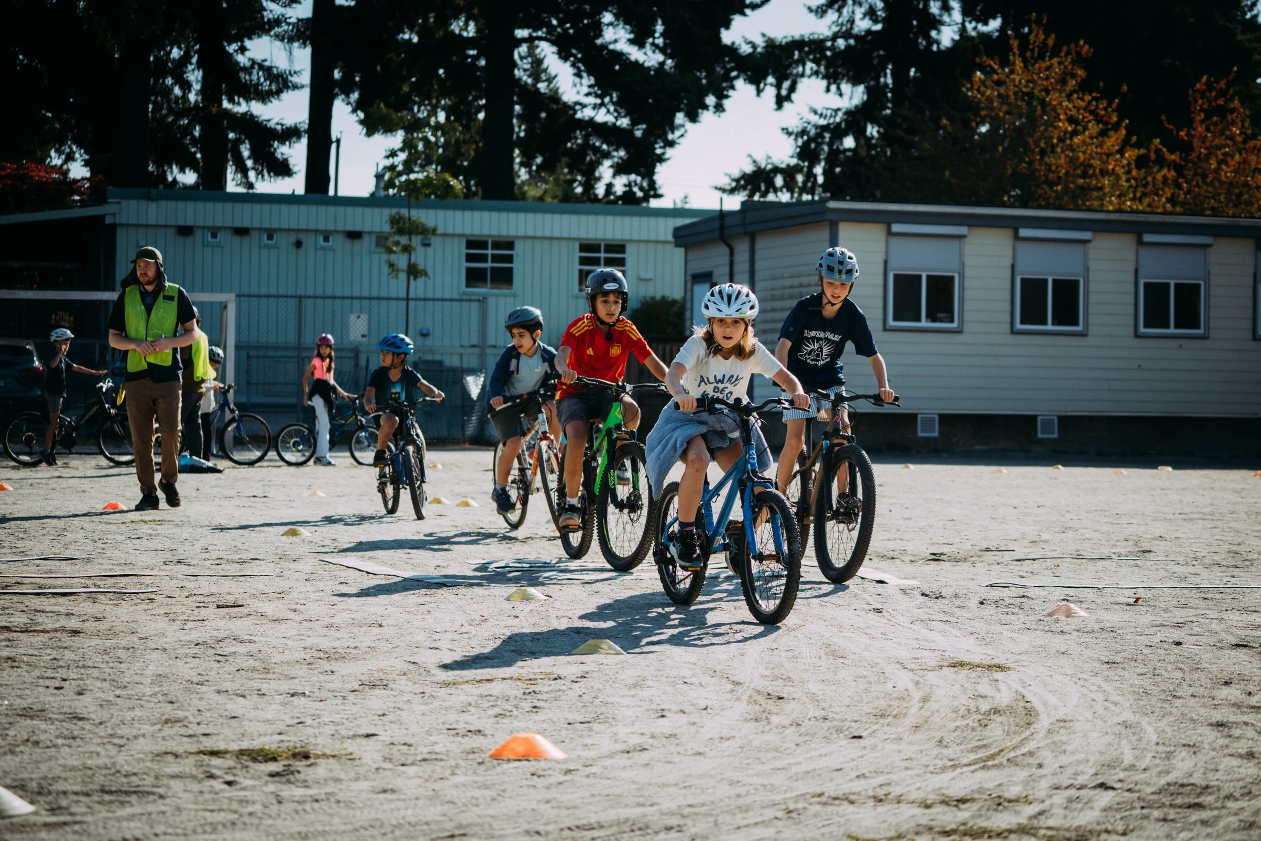 Kids cycling program on school grounds
