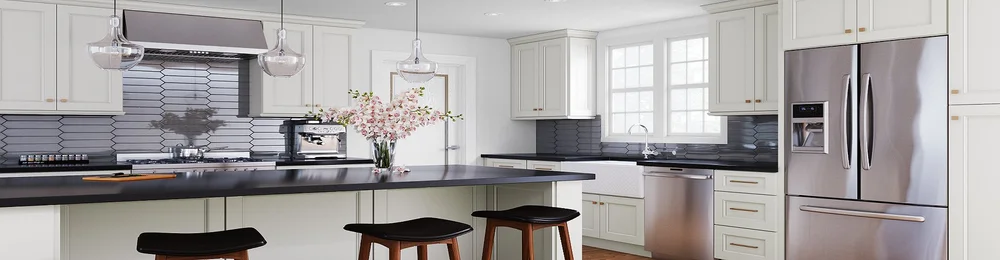 Matrix manufacturer kitchen inspiration with cream cabinetry and a large island