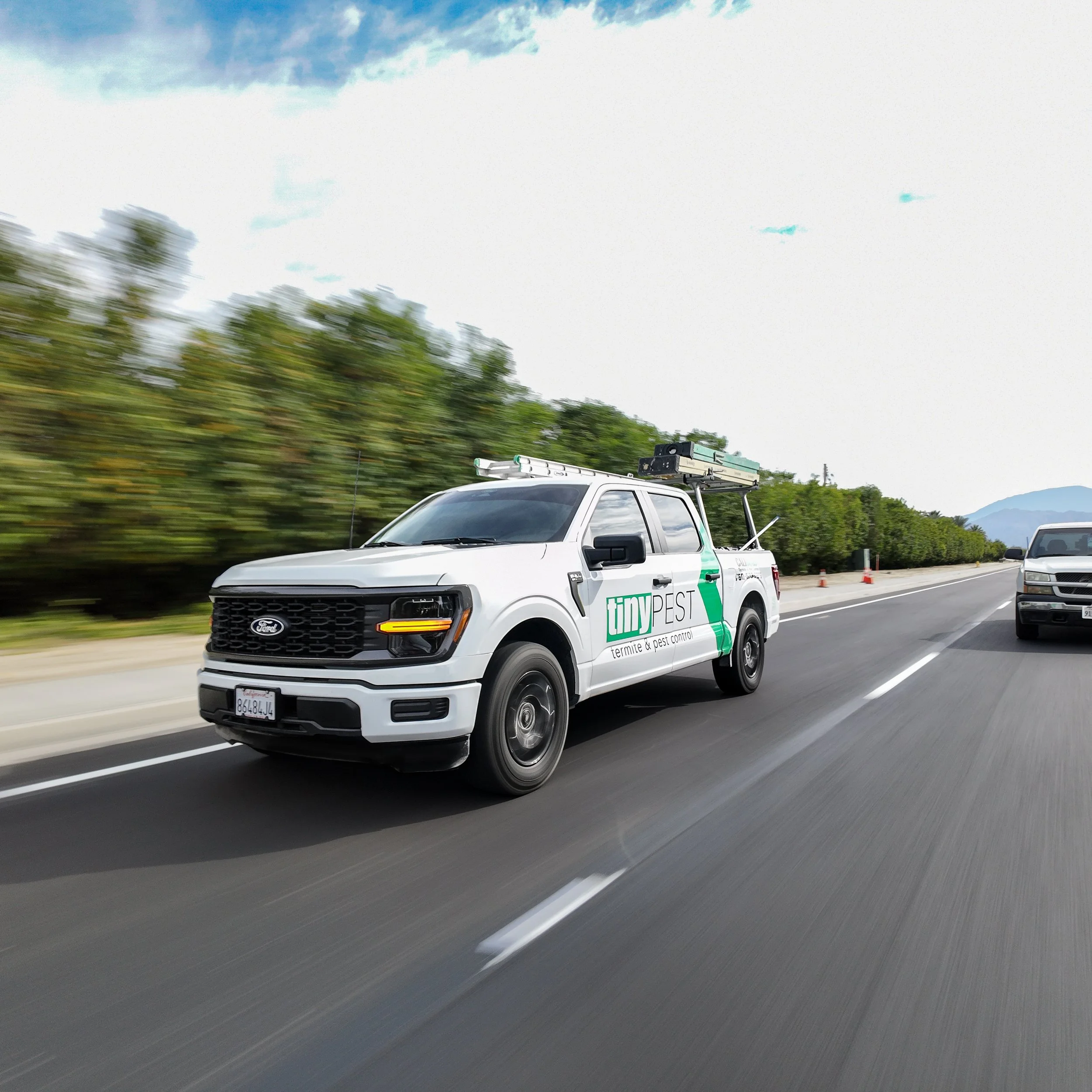 TinyPest service truck — SoCal pest control platform