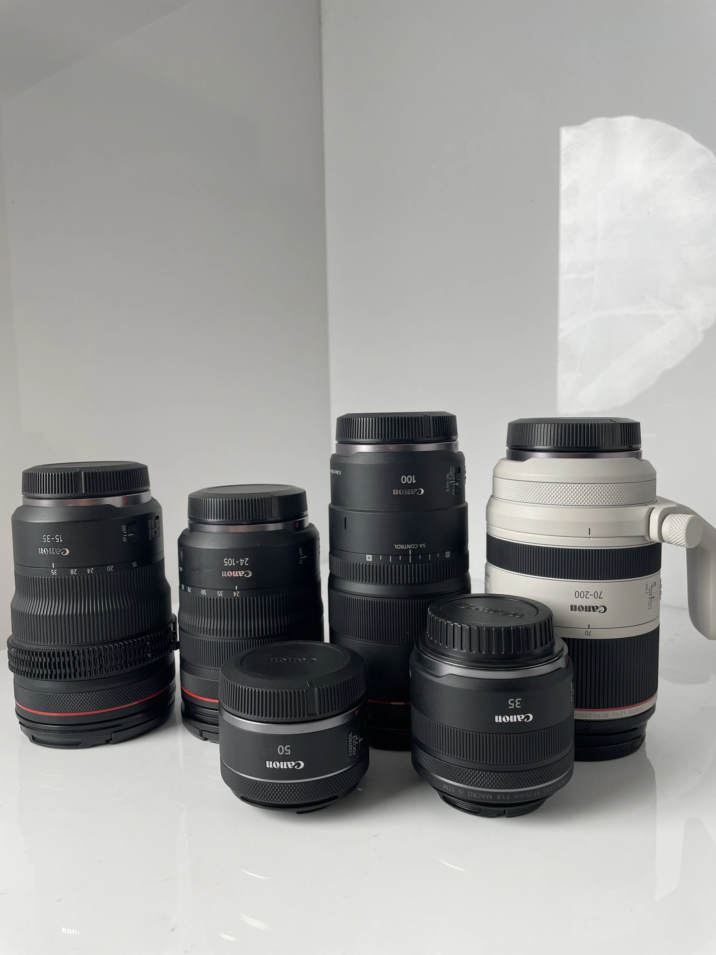 Canon RF lenses. Each lens is listed and priced separately.