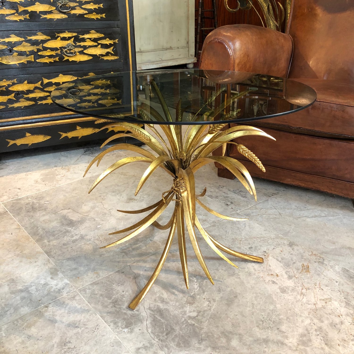 Mid Century gilt metal Coco Chanel style coffee table c1960's