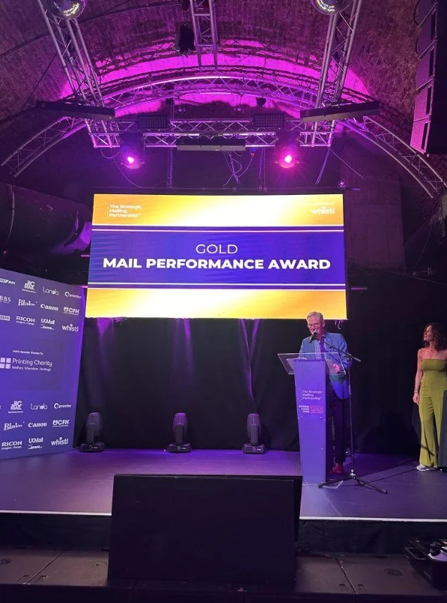 Gold for Mail Performance announced on stage at The Strategic Mailing Partnership awards.