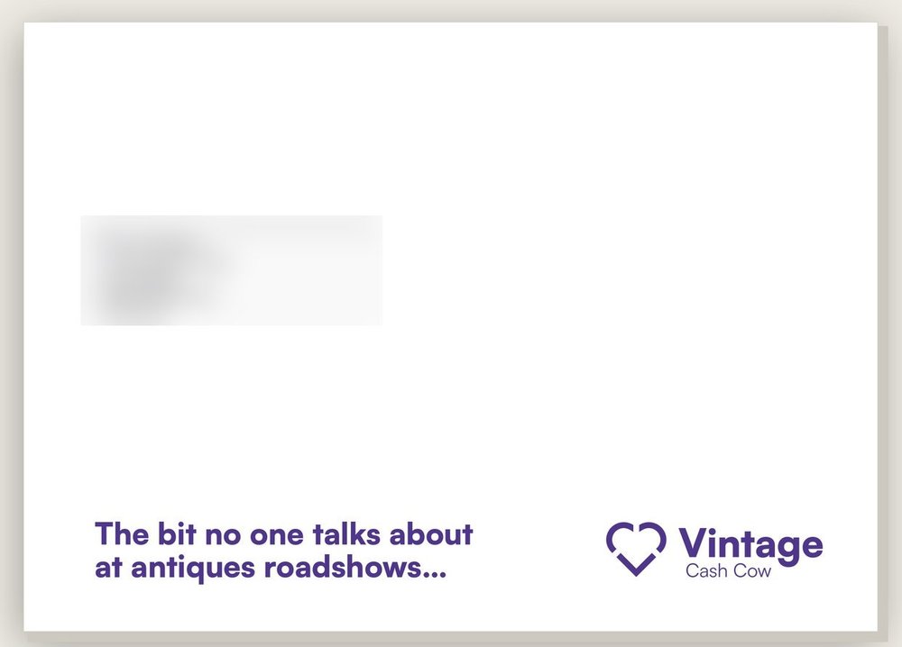 The outer envelope. The line on the front reads: The bit no one talks about at antiques roadshows.