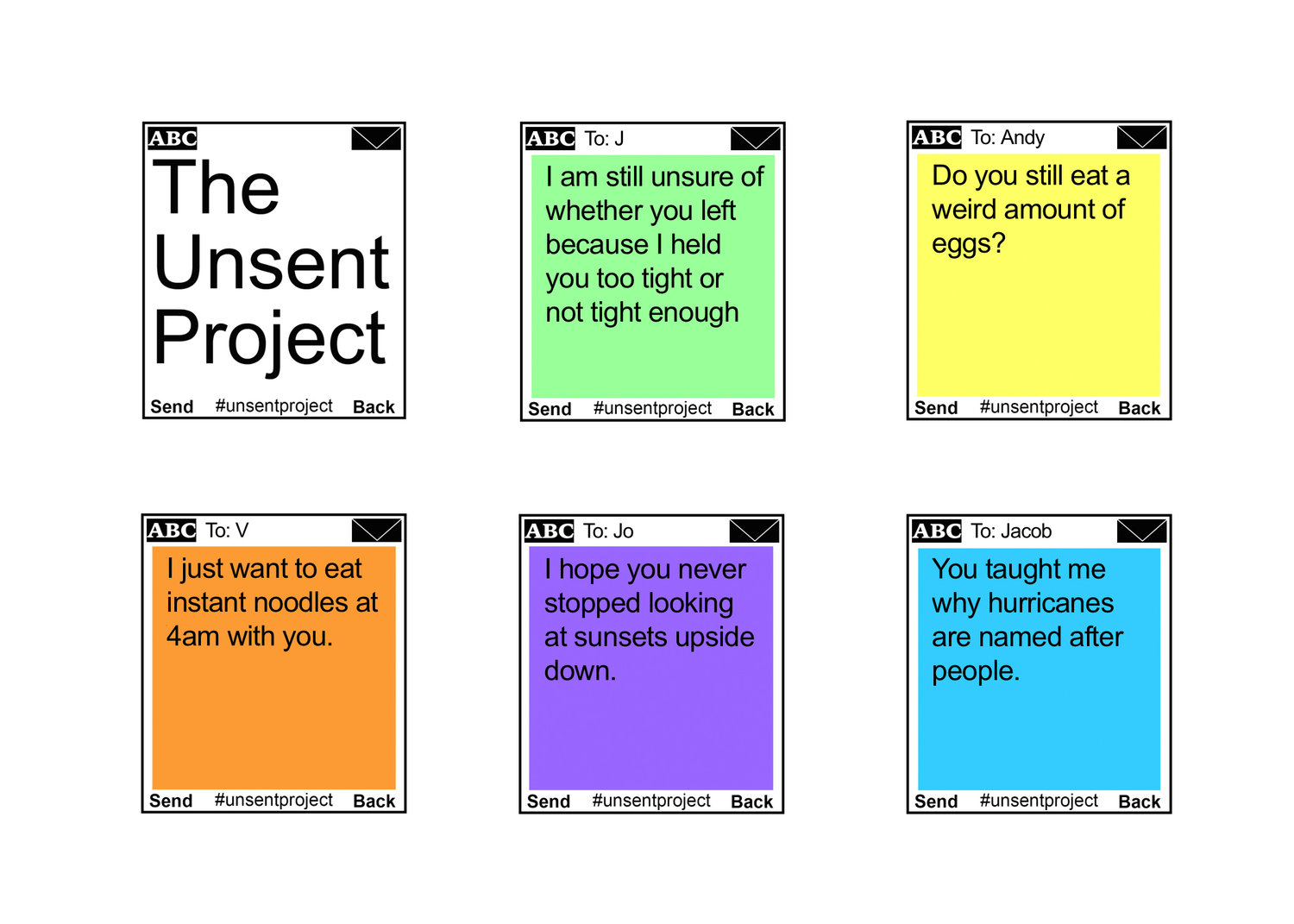 The Unsent Project is a collection of over 36,000 unsent text messages to f...