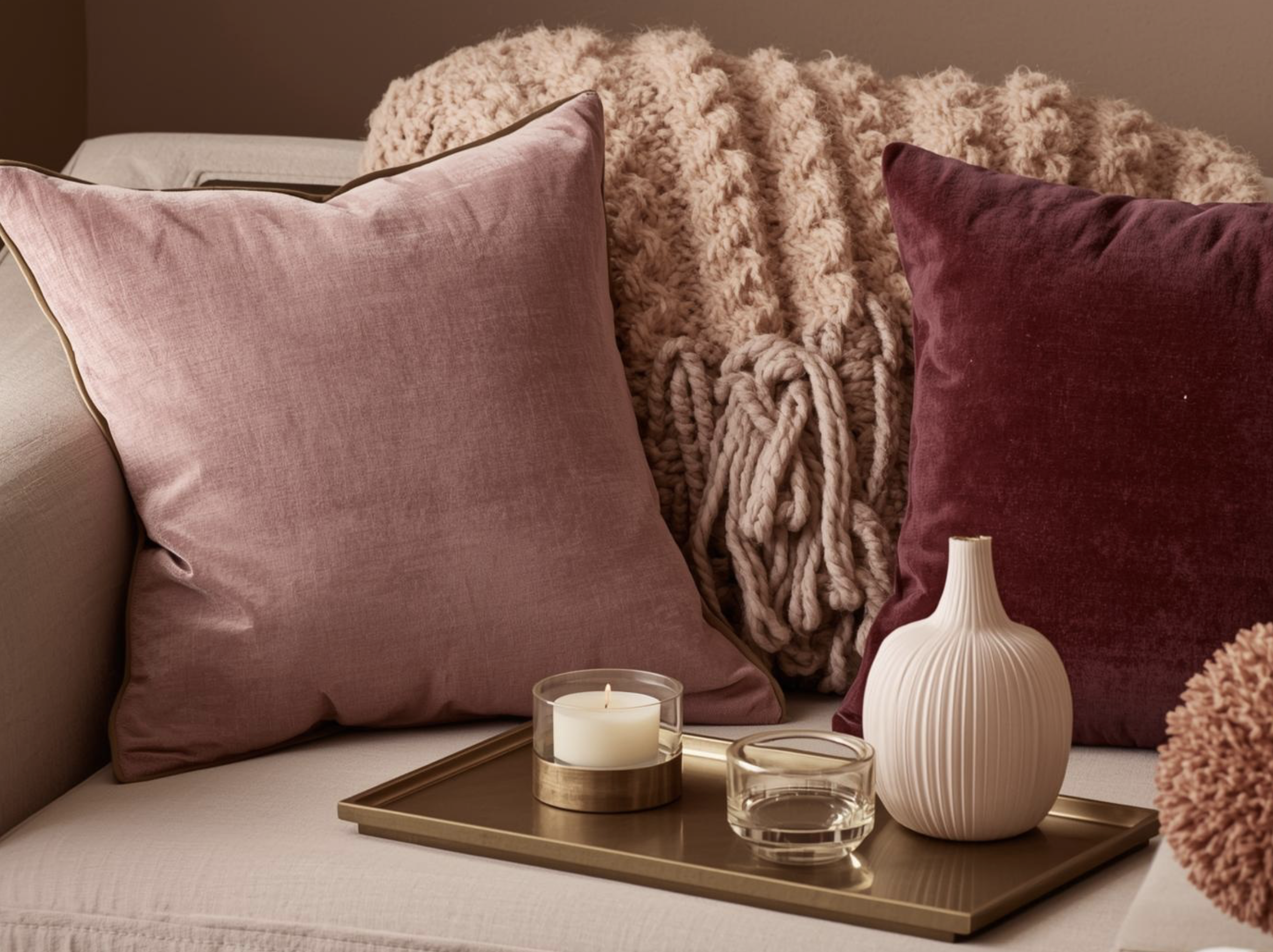 Romantic styling details: texture, warm tones and a subtle metallic accent