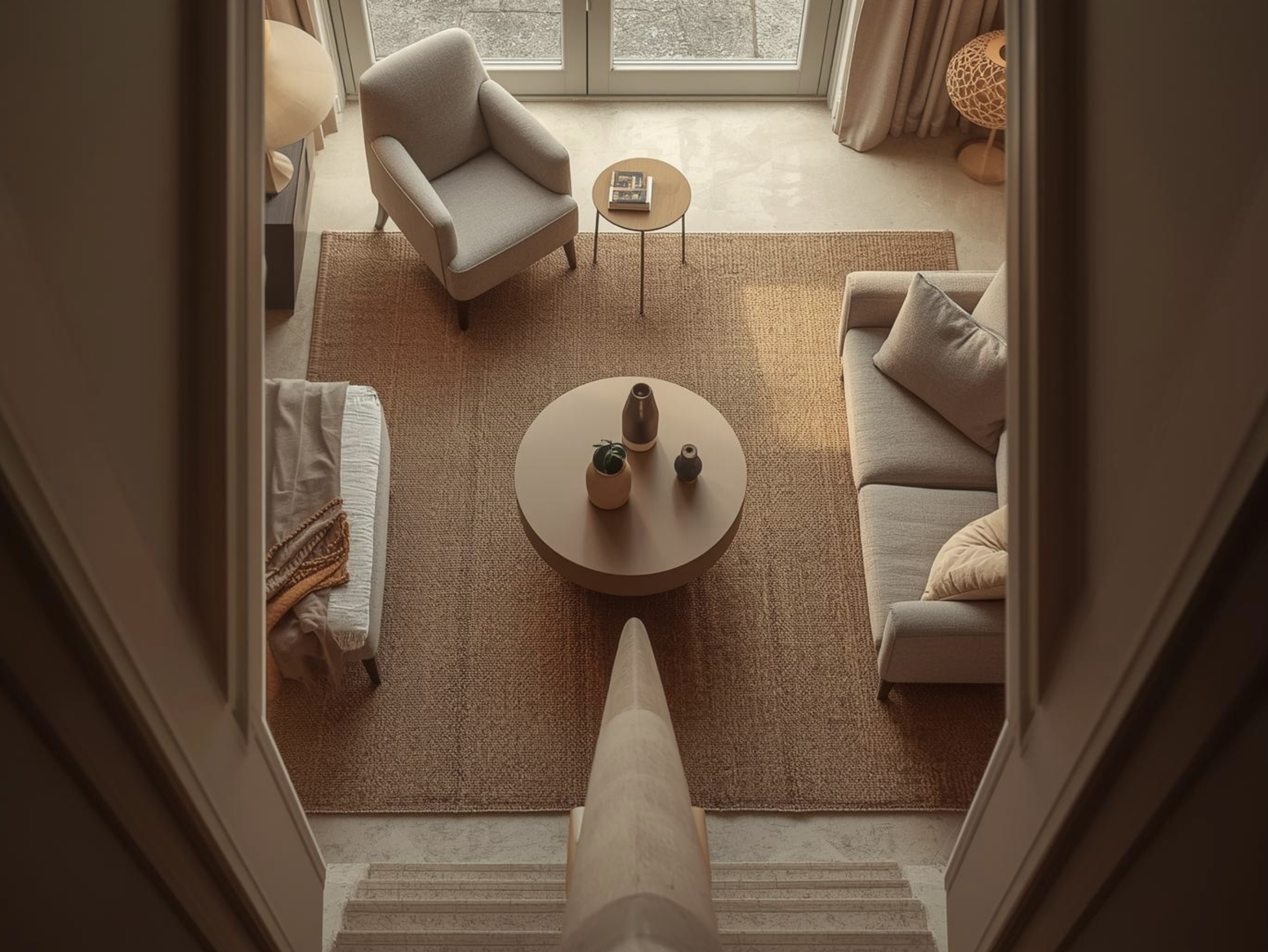 Living room conversation layout: seating arranged for connection