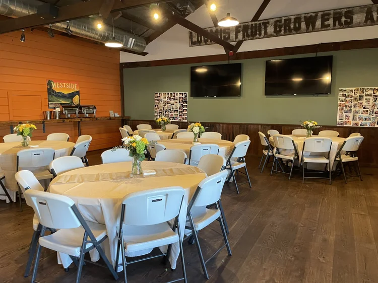 The Annex private event room set for a banquet at Gander Taphouse