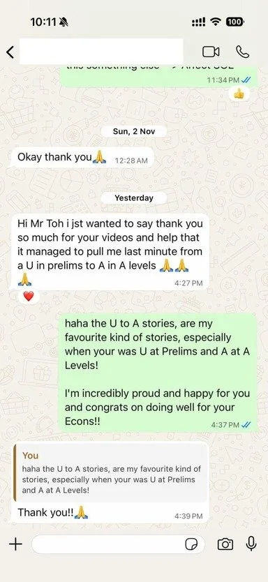 Student WhatsApp message sharing A-Level results