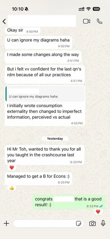 Student WhatsApp message sharing A-Level results