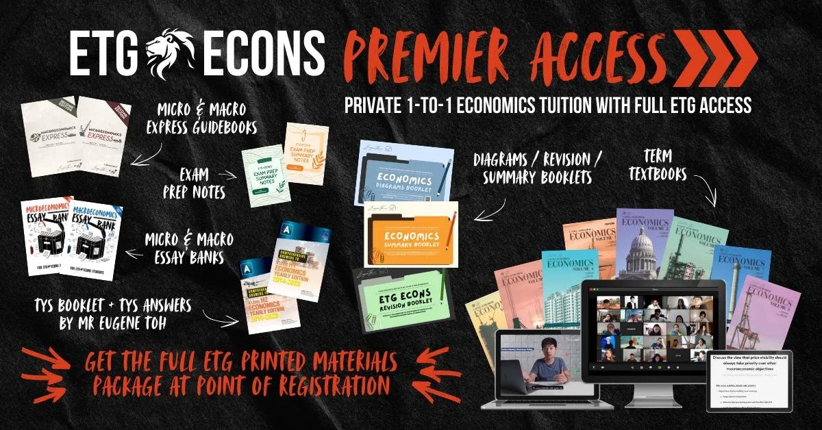 ETG Premier Access Materials Package - Full set of Economics tuition materials including textbooks, express guides, essay banks, and revision packs