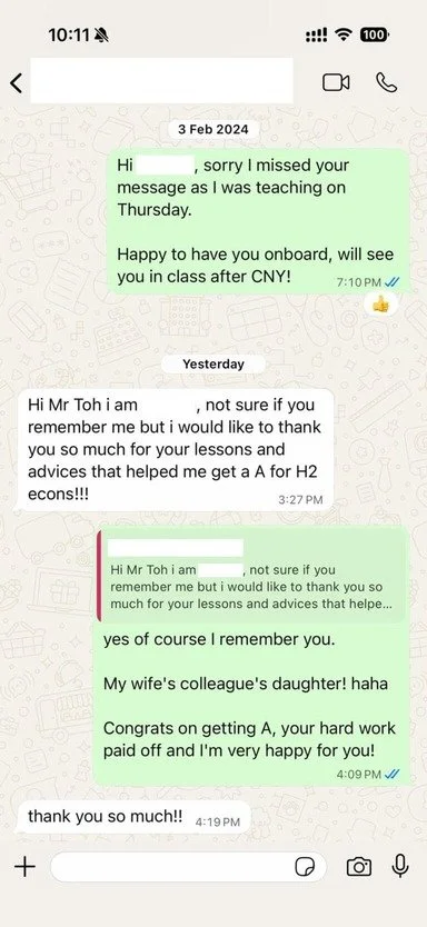 Student WhatsApp message sharing A-Level results