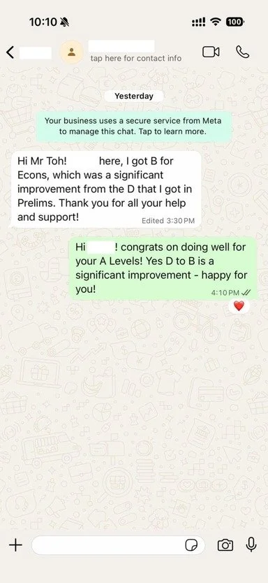 Student WhatsApp message sharing A-Level results